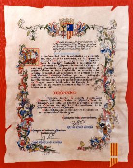 DIPLOMA EN PERGAMINO DE LA MEDALLA JUAN DE LANUZA 1991 A JOSÉ ANTONIO LABORDETA